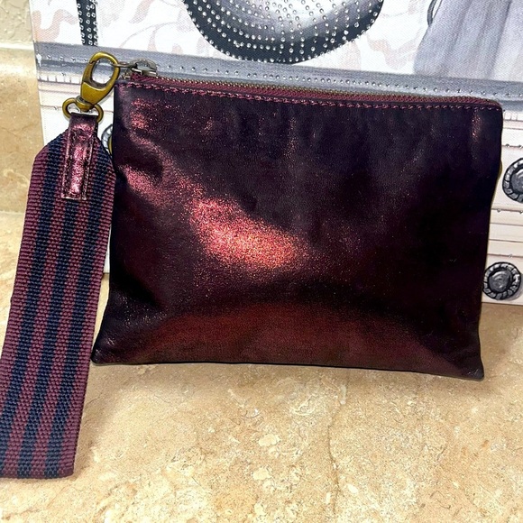 Anthropologie Women’s Leather Jackson Metallic Leather Wristlet, Maroon - Picture 7 of 15